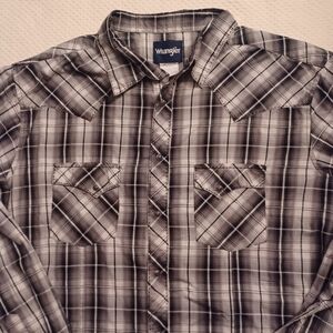 Wrangler Men's Black Plaid Pearl-Snap Shirt Size XXL